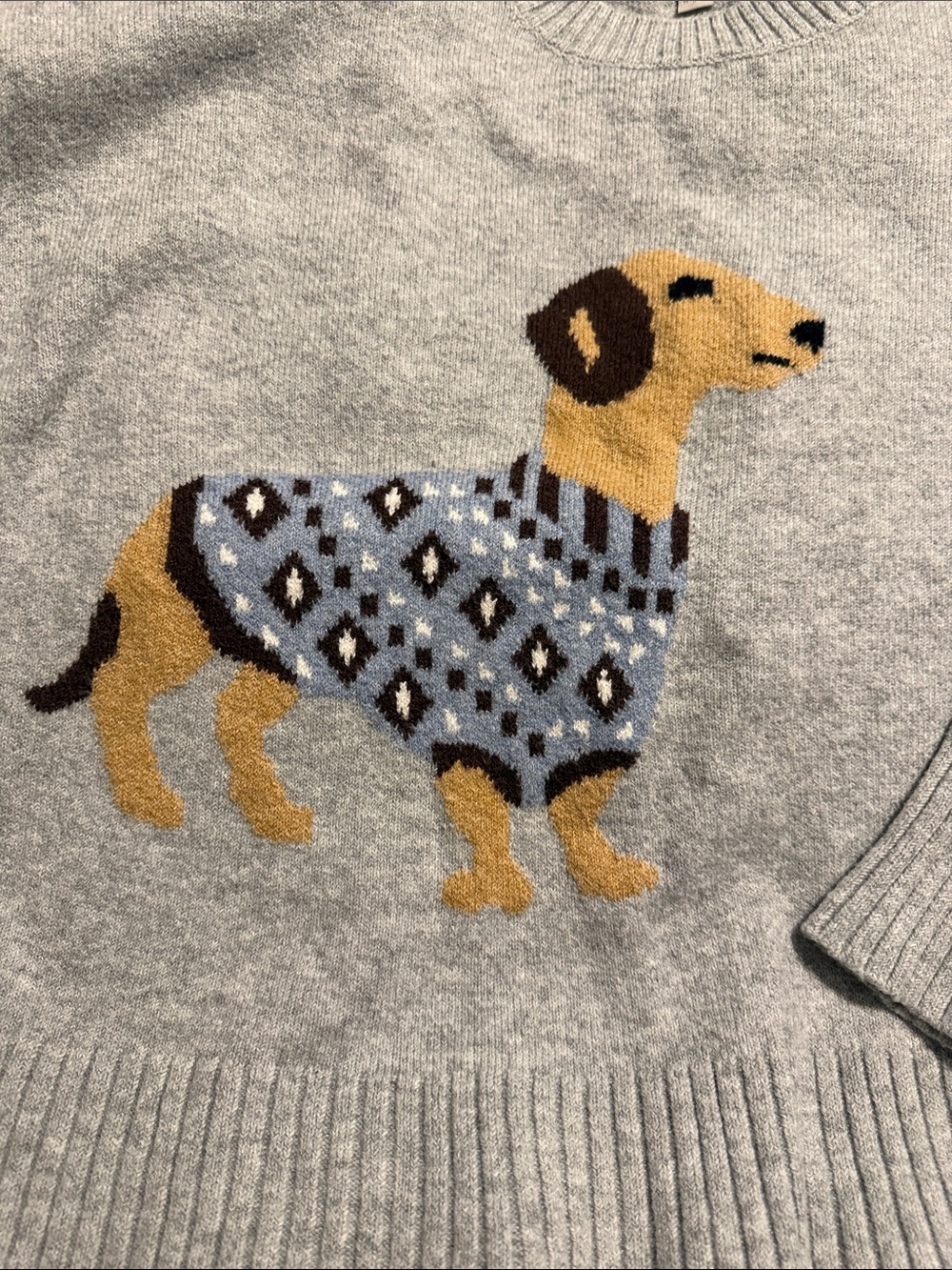 LOFT - Light Gray Crewneck Sweater with Dog Motif - Medium - Picture 3 of 6